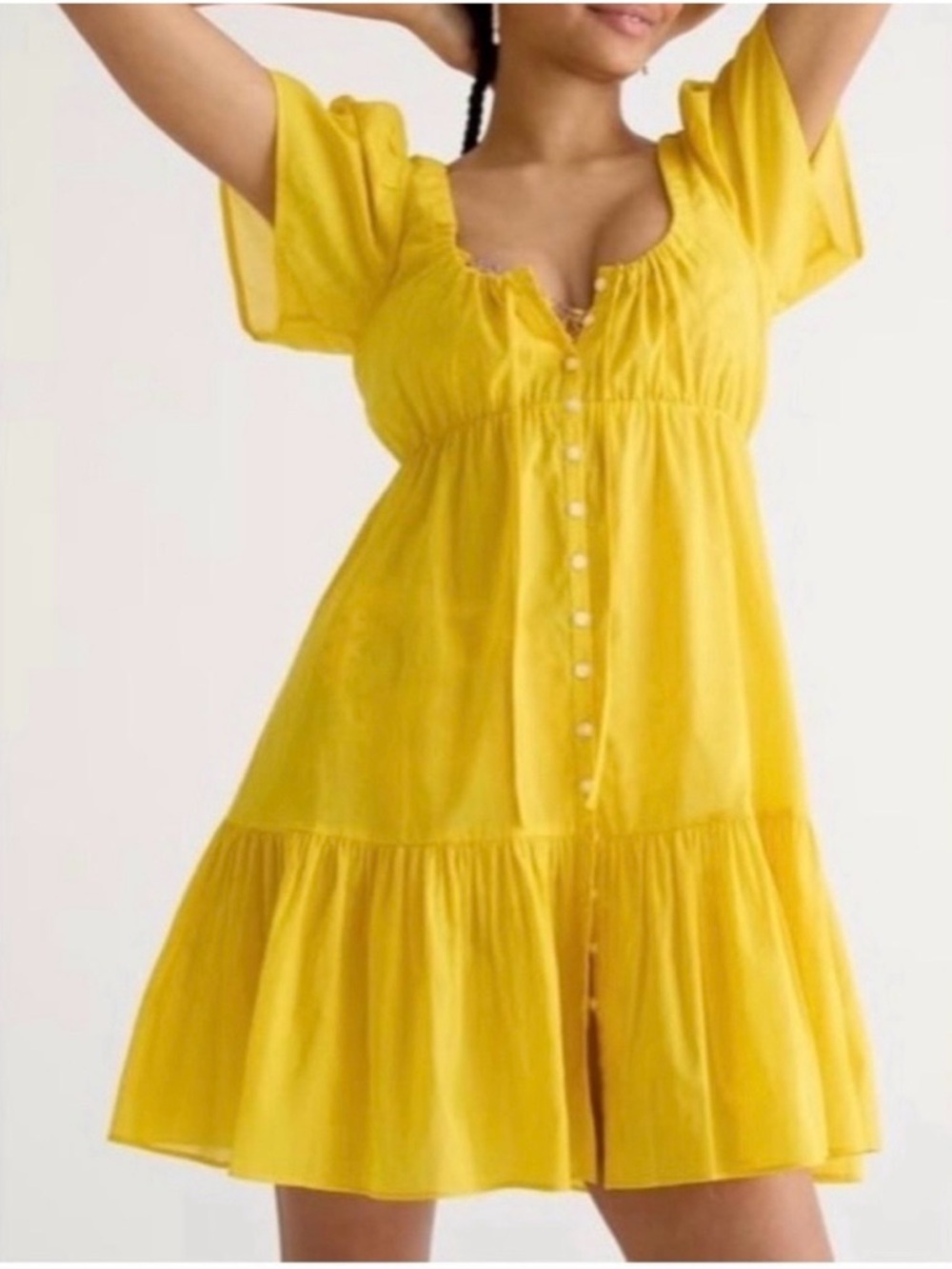 J. Crew Yellow Button-Front Short Sleeve bikini cover-up dress